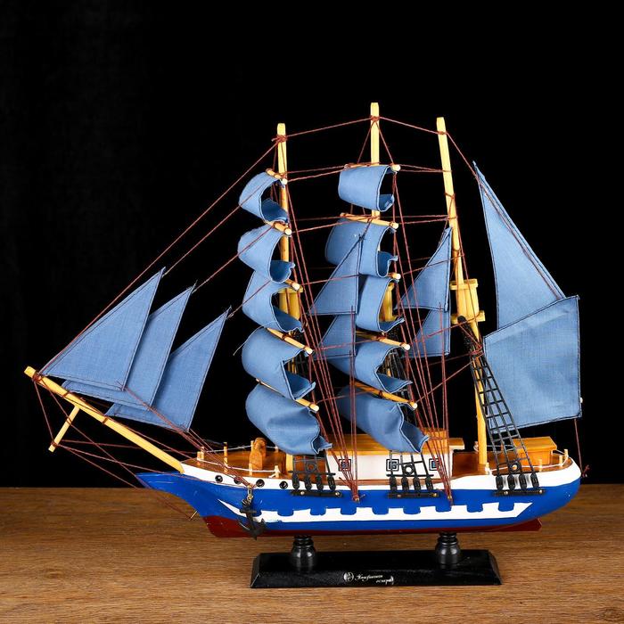 Корабль сувенирный средний «Всадник», паруса синие, микс, 43х8,5х39 см - фото 5801784