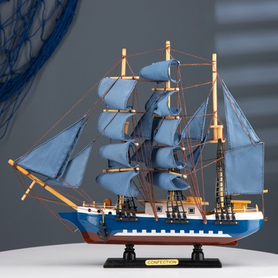 Сувенирная модель корабля «Всадник», паруса синие, 43×8.5×39 см, МИКС