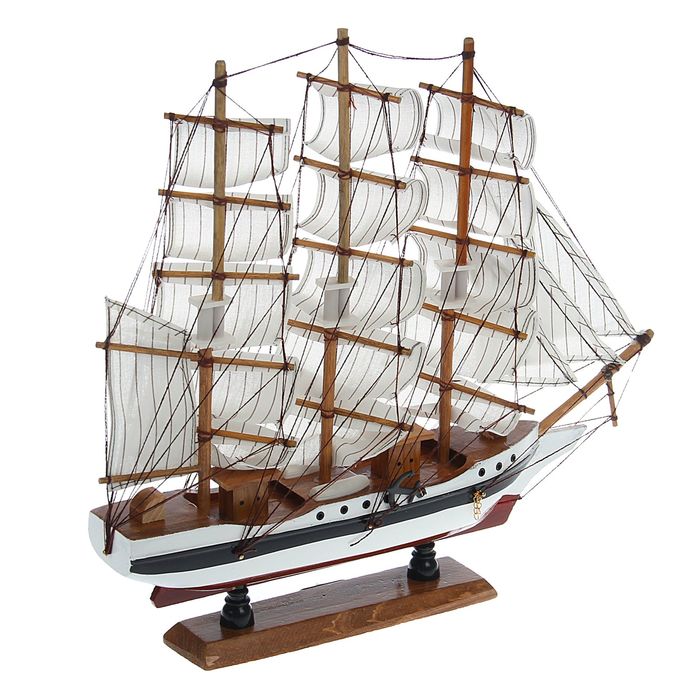 Корабль сувенирный средний «Пиллад», борта белые, паруса белые, 45х9х41 см - фото 1897963392