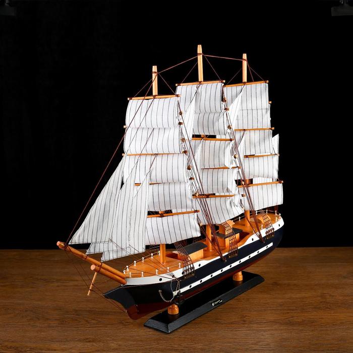 Корабль сувенирный большой «Гедан», борта синие, паруса белые, 82×13×62 см - фото 1896488234