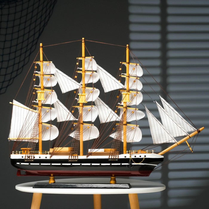 Корабль сувенирный большой «Гедан», борта синие, паруса белые, 82×13×62 см - фото 1896488240
