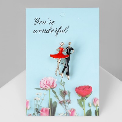 Брошь «Танцоры», красно-чёрная в золоте