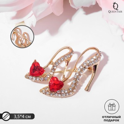 Брошь «Туфель пара», красная, белый в золоте