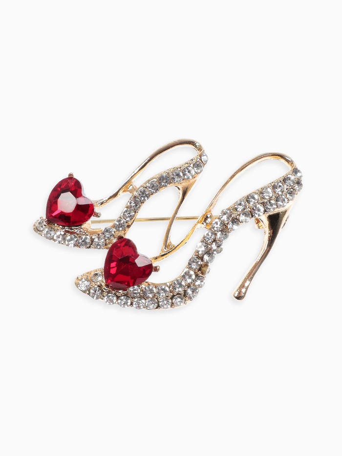 Брошь «Туфель пара», красная, белый в золоте - Фото 1