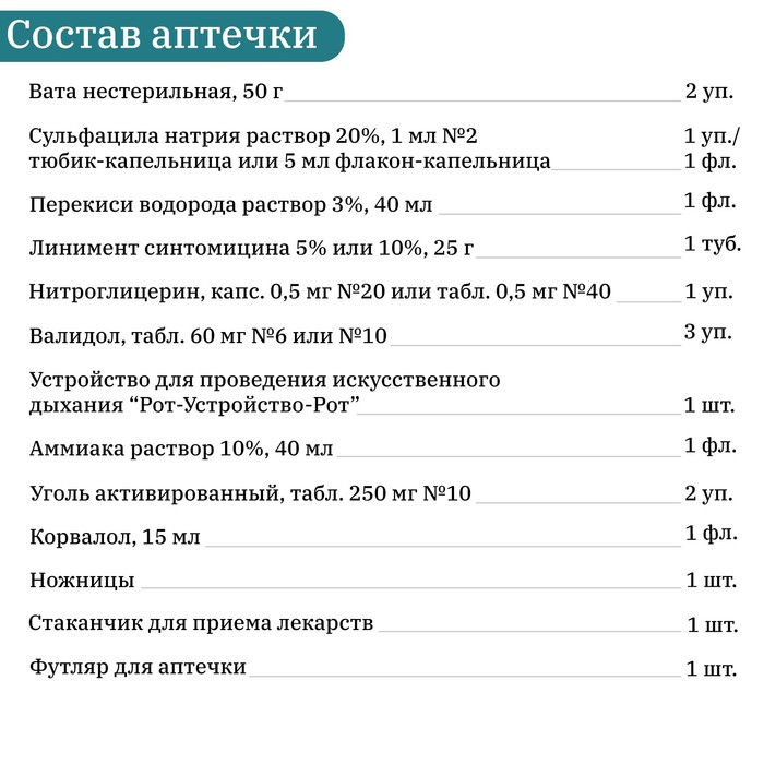 Аптечка первой помощи в медицинском учреждении 2021 год образец