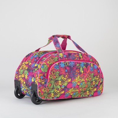 Сумка дорожная на колёсах, отдел на молнии, наружный карман, цвет розовый/разноцветный