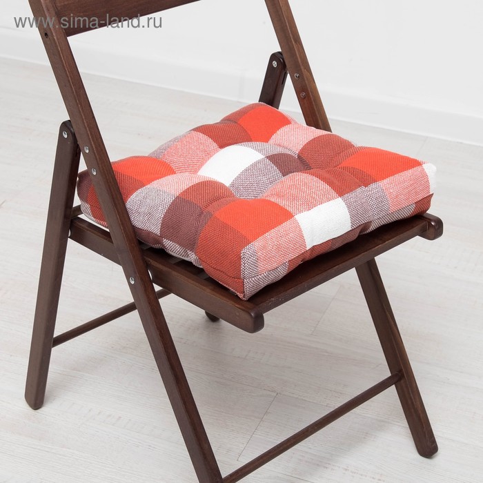 Подушка на стул Шотландка, 40х40х8 см репс, ПЭ 100% - Фото 1