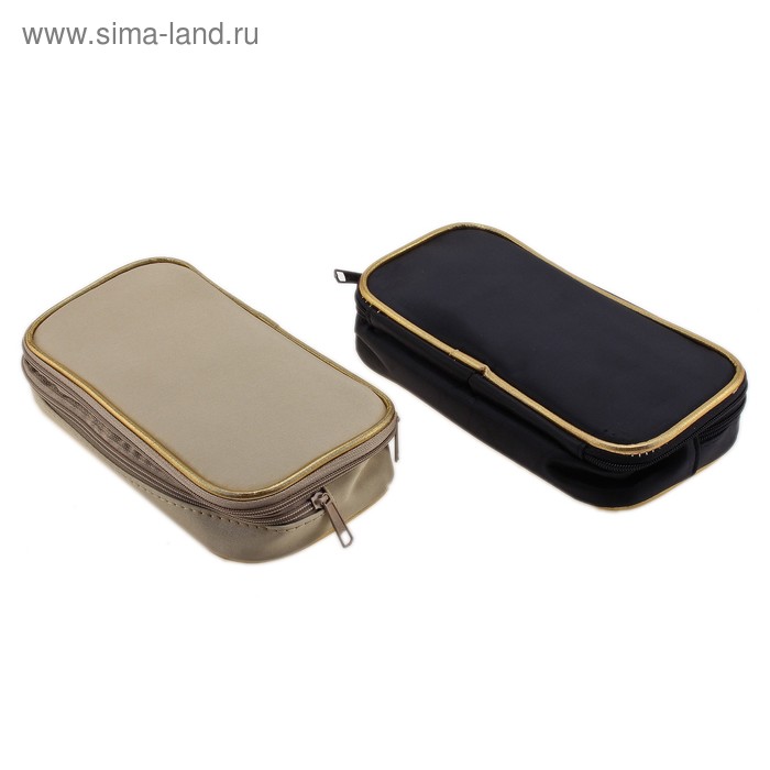 Косметичка 2-х секционная, однотонная, цвета МИКС - Фото 1