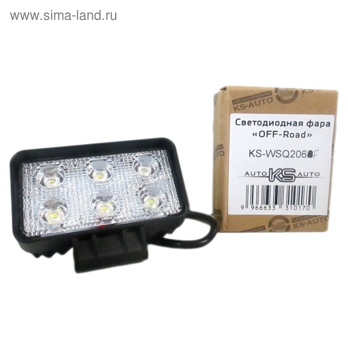 Фара светодиодная OFF ROAD KS-WSQ206F, 6 диодов, 18 Вт, 110х50х80 мм, 12/24 В - Фото 1