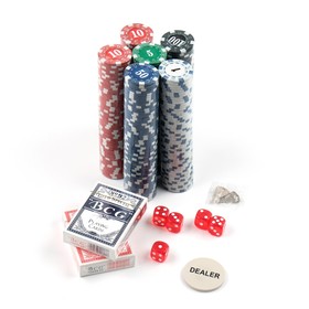 Покер в металлическом кейсе (2 колоды, фишки 300 шт с/номиналом, 5 кубиков), 21 х 39.5 см Ош
