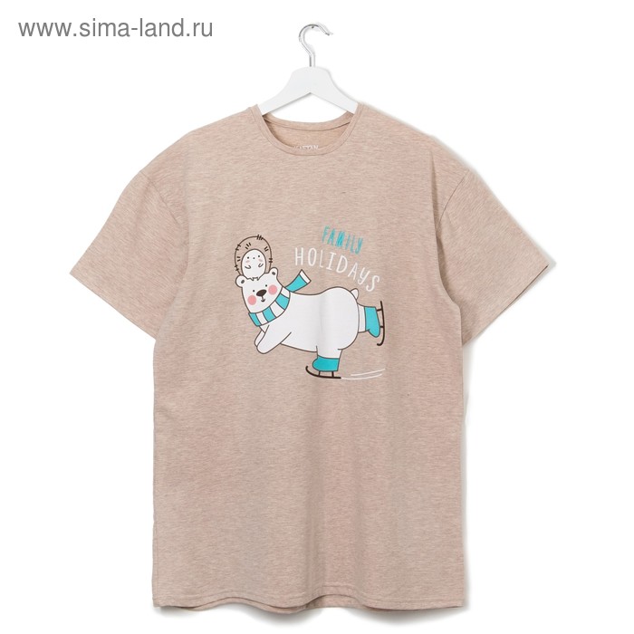 Футболка удлинённая женская KAFTAN "Happy family" бежевый, р-р 50-52, 100 % хлопок - Фото 1