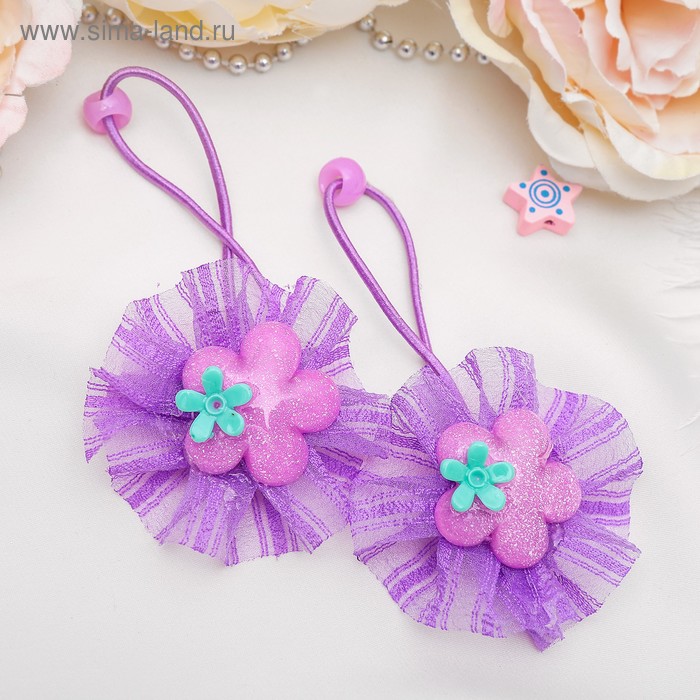 Резинка для волос "Маленькая модница" фиолетовые цветы (цена за пару) - Фото 1