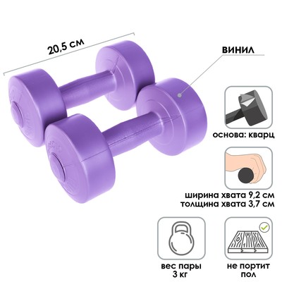 Гантели виниловые, 2 штуки по 1,5 кг