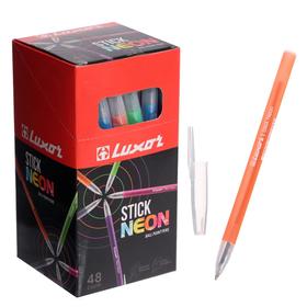 Ручка шариковая Luxor 1230/48BX Stick Neon, узел 1.0 мм, чернила синие, микс, цена за шт.