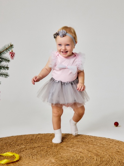 Набор Крошка Я «Цветочек» юбка и повязка на голову 3-18 мес, серый