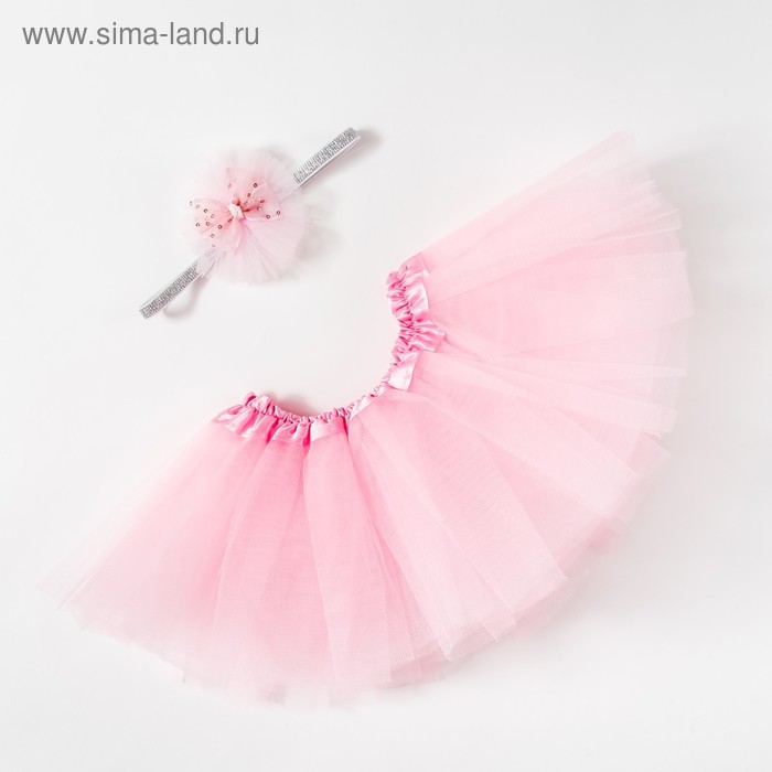 Набор Крошка Я "Любимый цветочек" юбка и повязка на голову 3-18 мес, розовый - Фото 1