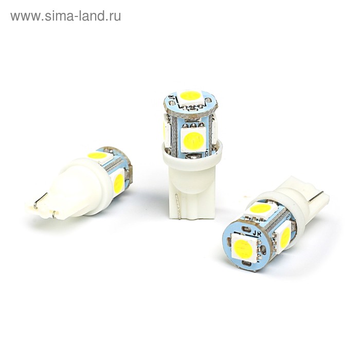Лампа светодиодная KS, Т10, W2.1-9.5d, 12 В, белая, 5 SMD, б/цокольная - Фото 1