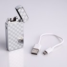 Зажигалка электронная, дуговая, USB, 3.5 х 7 см, серебристый узор - Фото 4