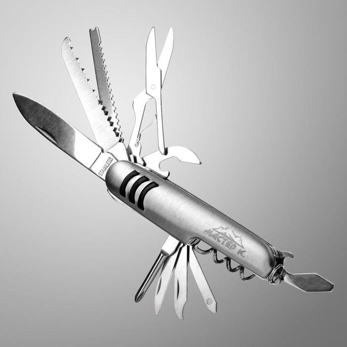 Нож швейцарский "Спасатель" 12в1, серебристый - Фото 1