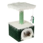 Домик маленький для кошек, мех/велюр, 34 х 34 х 60 см, зеленый - Фото 1