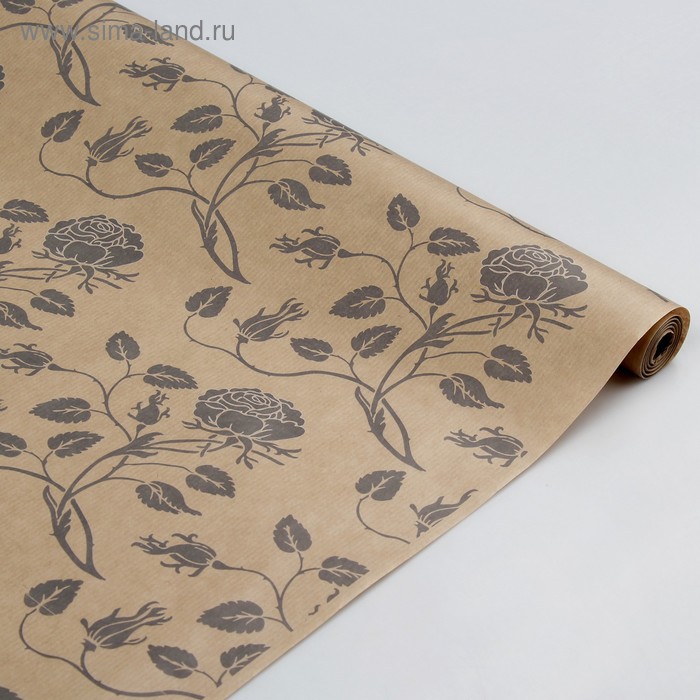 Бумага упаковочная крафт "Вьющиеся розы серые", 0,7 х 10 м, 40 г/м² - Фото 1