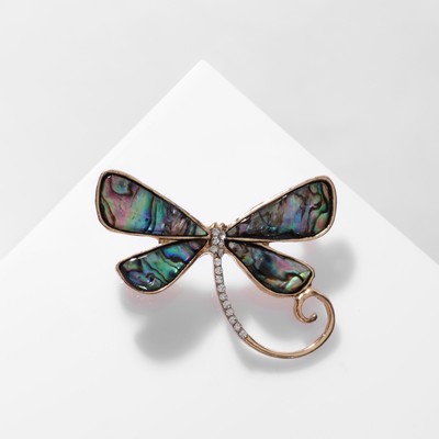 Брошь-кулон «Галиотис» стрекоза, зелёная в золоте