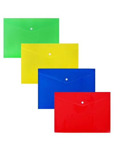 Папка-конверт на кнопке, А4, 180 мкм, «Цветной», МИКС
