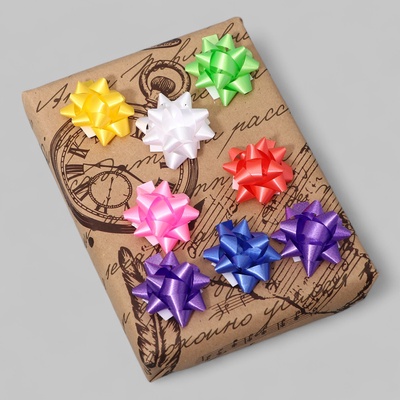 Бант - звезда №3.5, фасовка 8 шт., для упаковки подарков, МИКС