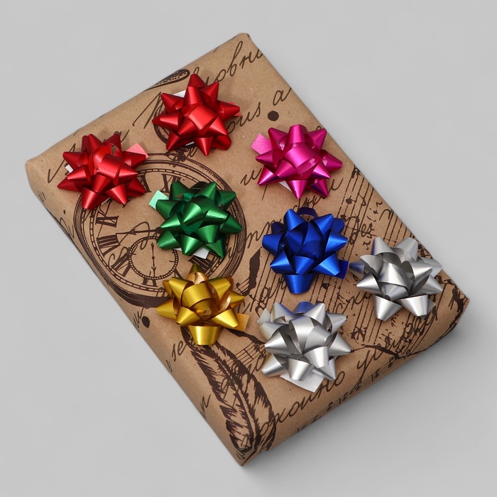 Подарочный Бант - звезда №3.5, металлик, ассорти, для упаковки подарков - Фото 1