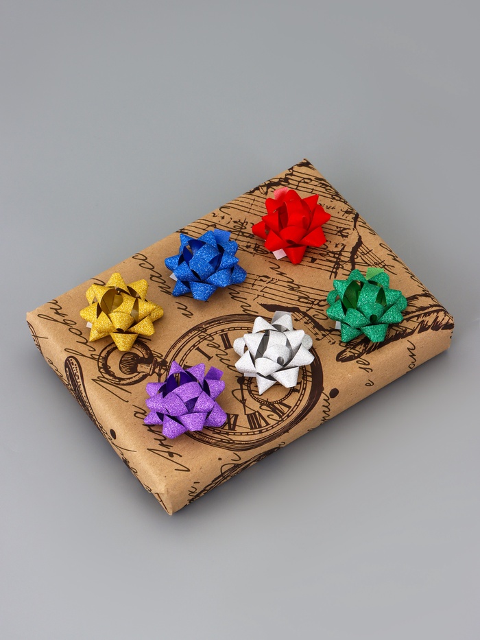 Подарочный Бант - звезда №3.5, с блестками, для упаковки подарков, набор 8 шт., МИКС - Фото 1