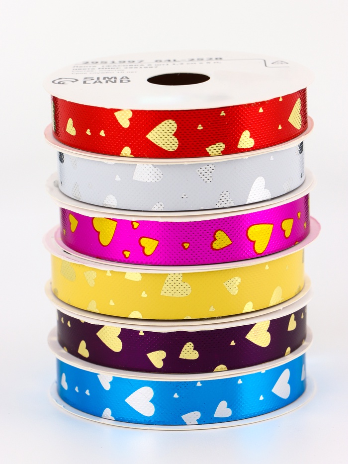 Лента упаковочная для декора и подарков, сердца, МИКС, 1.2 см × 5 м - Фото 1