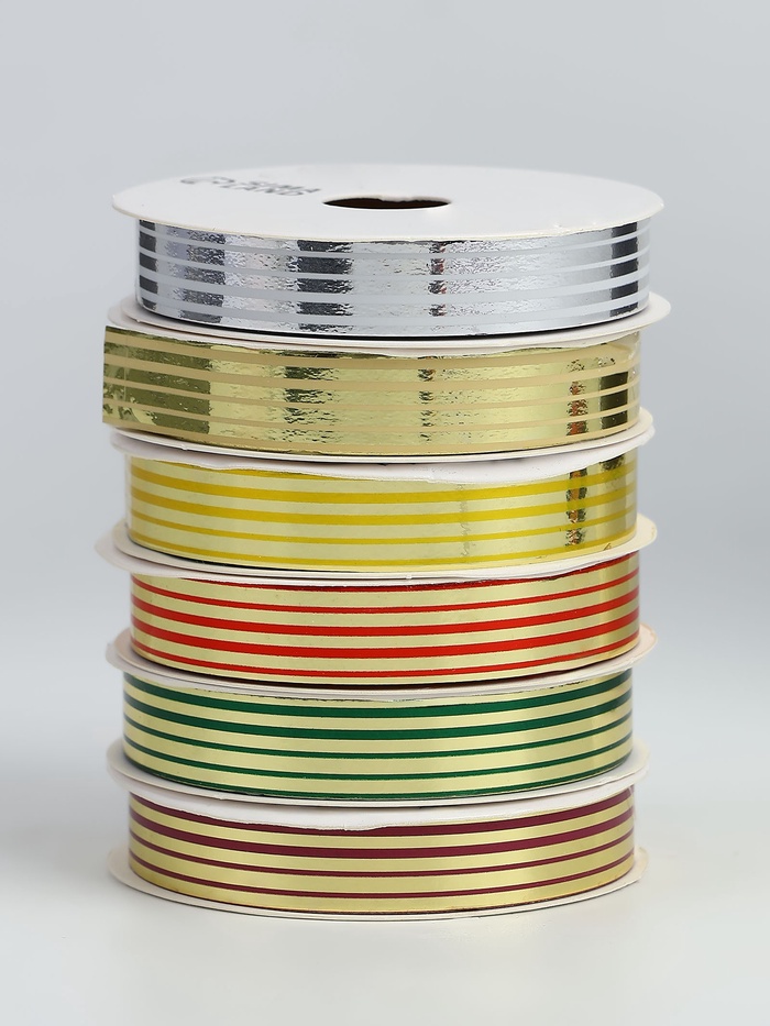 Лента упаковочная для декора и подарков, набор 6 шт., 1.2 см × 5 м - Фото 1