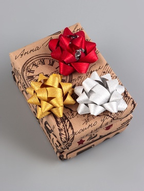 Подарочный Бант - звезда №7.5, фасовка 8 шт., с блестками, для упаковки подарков, МИКС (комплект 8 шт)