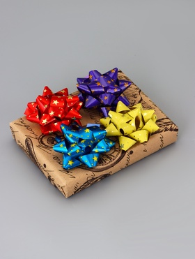 Подарочный Бант - звезда №7.5, металлик с рисунком, для упаковки подарков, набор 8 шт., МИКС 2952020