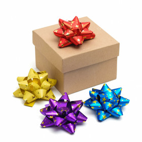 Подарочный Бант - звезда №7.5, фасовка 8 шт., металлик с рисунком, для упаковки подарков, МИКС (комплект 8 шт)