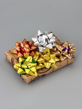 Подарочный Бант - звезда №7.5, металлик с рисунком, для упаковки подарков, набор 8 шт., МИКС (комплект 8 шт)