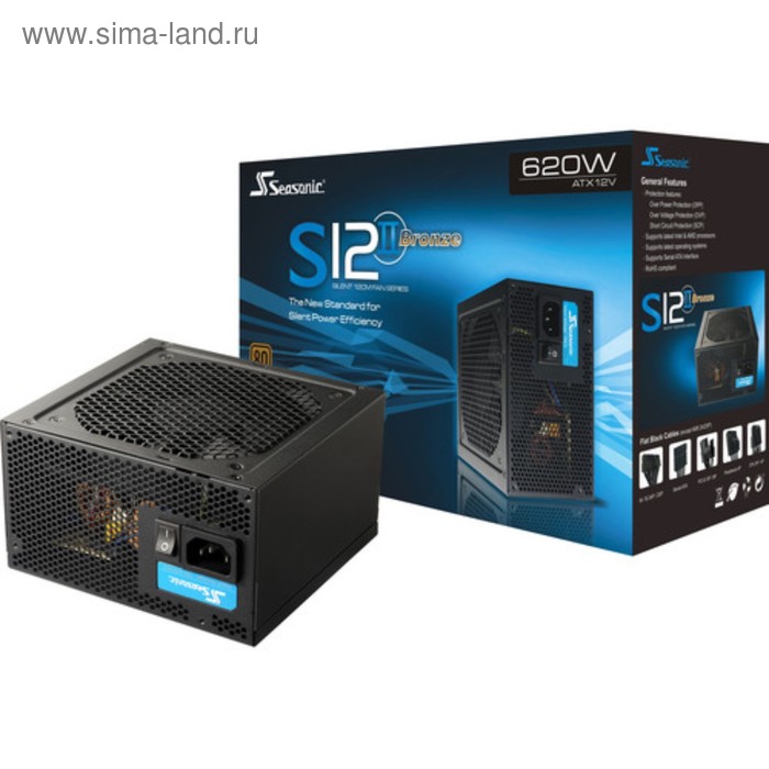 Блок питания Seasonic ATX 620W S12II-620 80+ bronze (24+4+4pin) APFC 120mm fan 9xSATA RTL - Фото 1