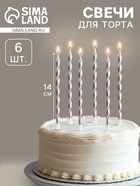 Свечи в торт «Металлик», 14 см, 6 шт. с подставкой, серебристые - Фото 1