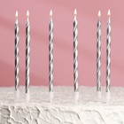 Свечи в торт "Металлик" , 14см, 6шт с подставкой, серебристые - фото 9530017