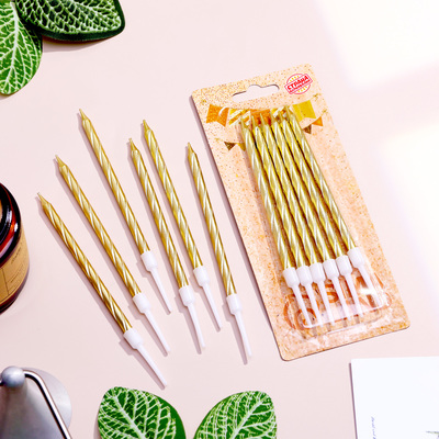 Свечи в торт «Металлик», 14 см, 6 шт. с подставкой, золотые