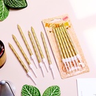 Свечи в торт «Металлик», 14 см, 6 шт. с подставкой, золотые - Фото 3