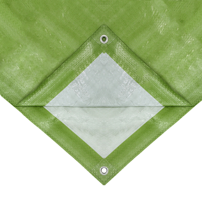 Тент защитный, 5×3 м, плотность 120 г/м², УФ, люверсы шаг 1 м, зелёный/серебристый