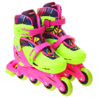 Роликовые коньки раздвижные, колеса PVC 64 мм, пластиковая рама, green/pink р.30-33 - Фото 2