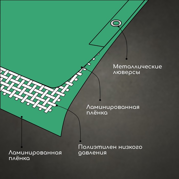 Тент защитный, 5 × 3 м, плотность 90 г/м², УФ, люверсы шаг 1 м, зелёный - фото 1898115390