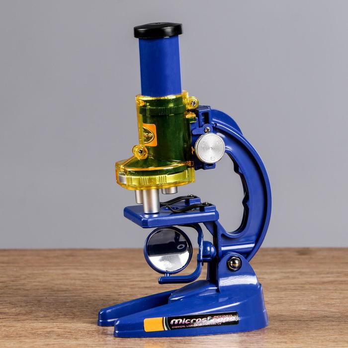 Микроскоп, кратность увеличения 450х, 200х, 100х, синий - фото 1886143858