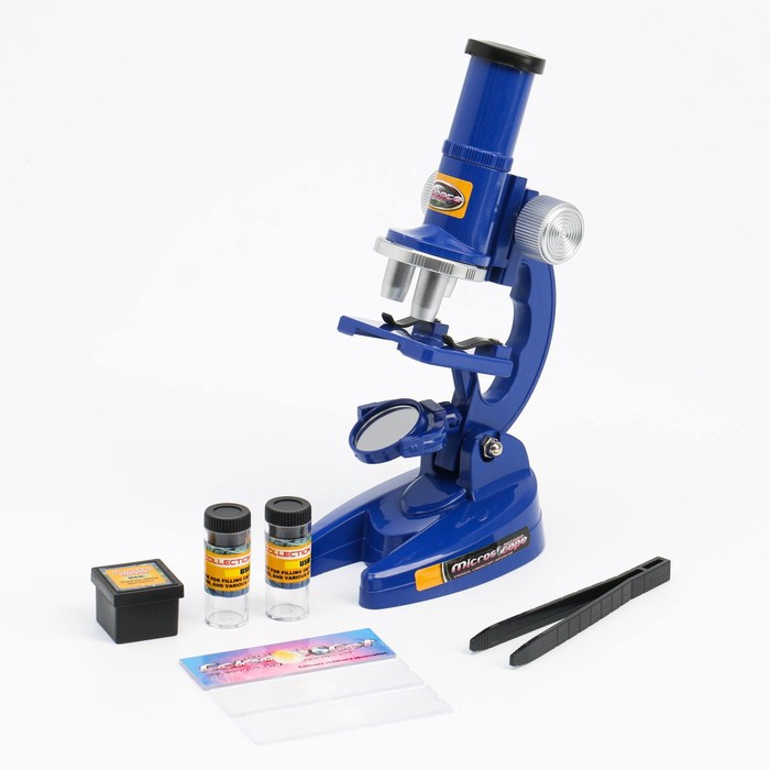 Микроскоп, кратность увеличения 450х, 200х, 100х, синий - фото 1886143863