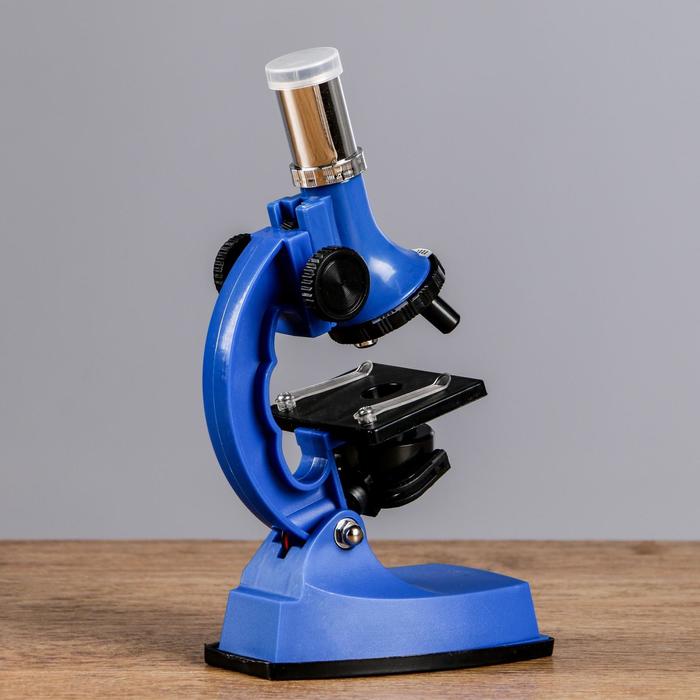 Микроскоп, кратность увеличения 600х, 300х, 100х, с подсветкой, 2АА, синий - фото 1911972487