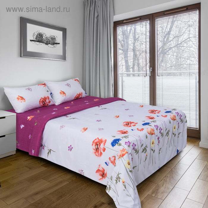 Постельное бельё "Этель " 1.5 сп. Солнечные луга 150х210 см, 150х210 см, 50х70 ± 3 см - 2 шт., новосатин - Фото 1