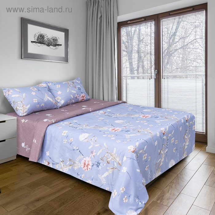 Постельное бельё "Этель" 2 сп. Ароматный голубой 180х210 см, 220х240 см, 50х70 ± 3 см - 2 шт., новосатин - Фото 1