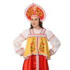 Русский народный женский костюм, платье с отлетной кокеткой, кокошник, красно-жёлтый, р-р 46, рост 170 см - Фото 3
